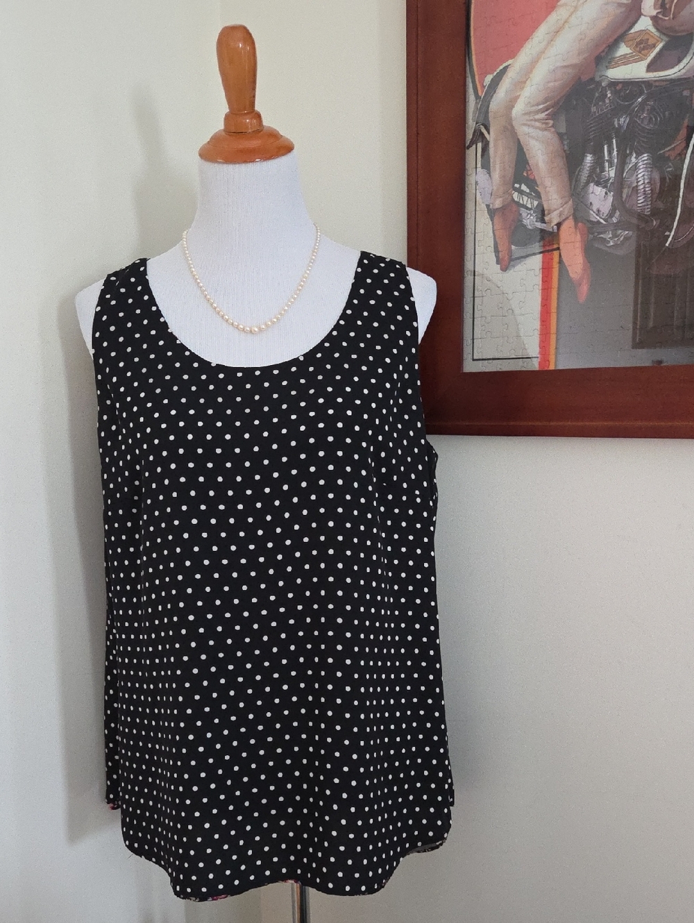 Reversible Black Polka Dot/Floral Print Sleeveless Women's Top